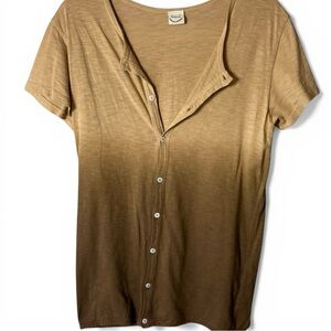 45RPM Ai Indigo Organic Cotton Ombré Henley Tee Made in Japan Brown Medium